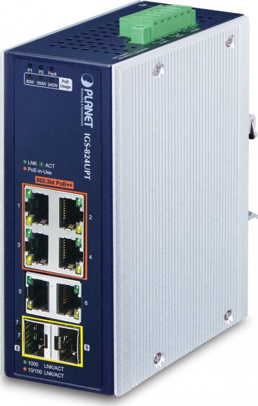 Planet PLANET Industrial 4-Port GE 802.3at + 2 GE + 2 100/1000X SFP