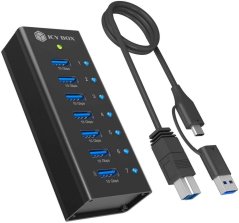 Icy Box Box 7-Port USB 3.2 Gen 2 (10 Gpbs) Hub z 1x portem ładowania tabletu, w Sadaie z zasilaczem 12 V/3 A, całkowicie metalowy (Club Hub 618)