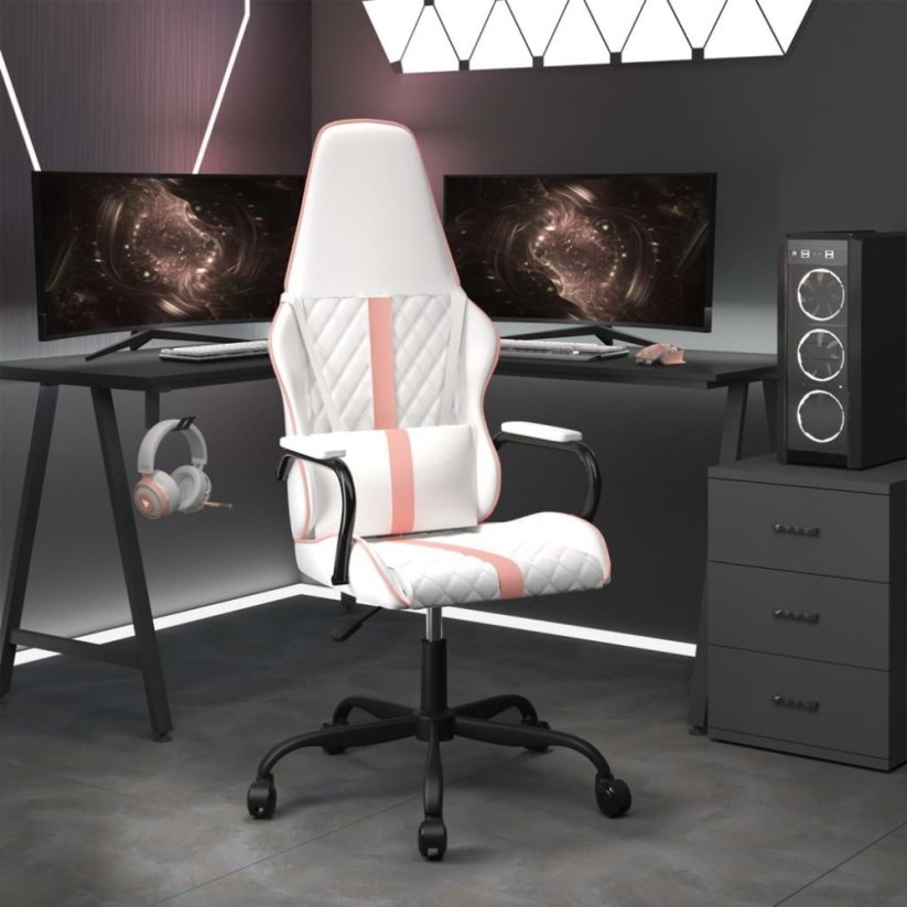 vidaXL vidaXL Fotel gamingowy, bielo-ružový, sztuczna skóra