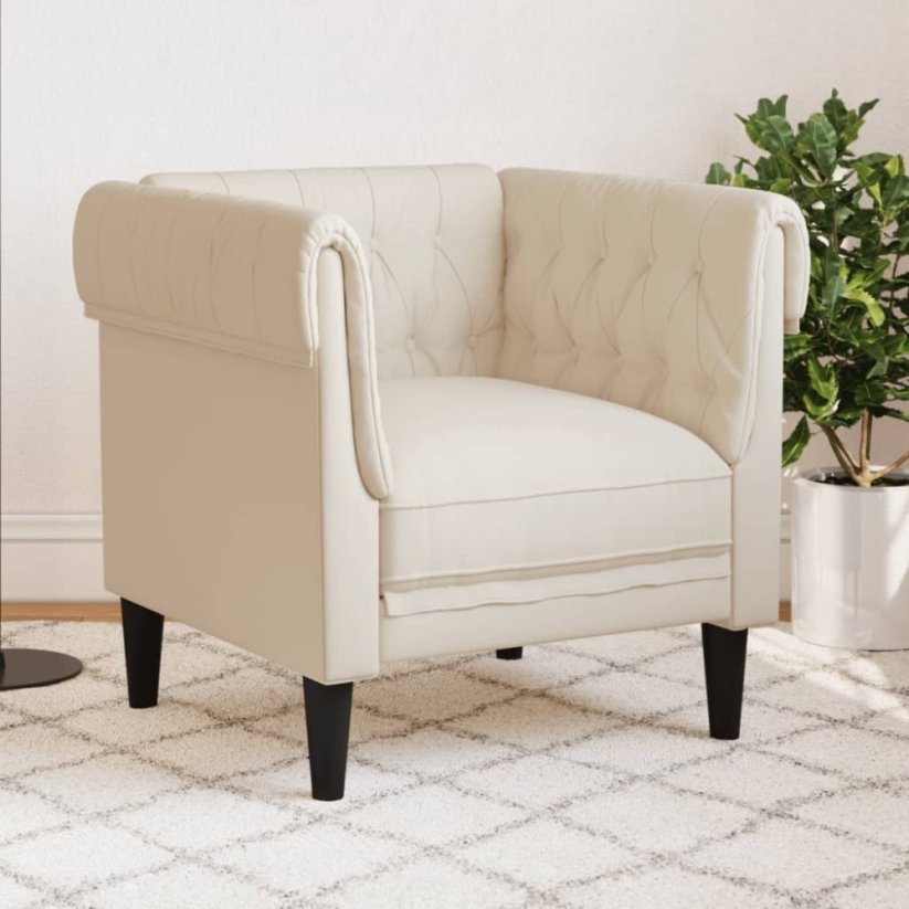 vidaXL Fotel Chesterfield, krémový, obity tkaniną Lumarko!