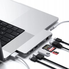 Satechi Satechi Pro Hub max - aluminiowy Hub z podwójnym USB-C do MacBook (2x USB-C, USB-A, 4K HDMI, czytnik kart micro/SD, Ethernet, jack port) (silver)