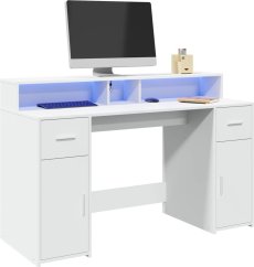 vidaXL Biurko z podświetleniem LED, biele, 140x55x91 cm
