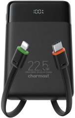 Charmast Powerbank Charmast W1202 PD3.0 3A 22,5W 10000 mAh z wbudowanymi kablami USB C / Lightning Čierny
