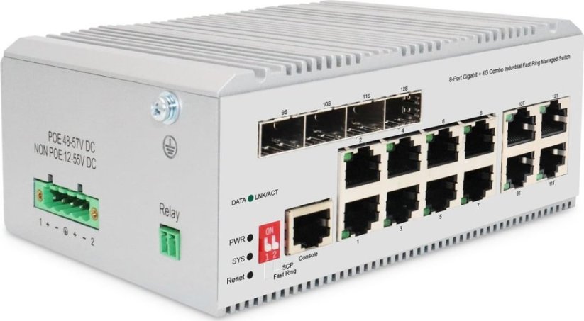 Digitus DIGITUS Industrial 8+4 L2managed Gigabit Ethernet Switch 8 Port GEE RJ45 4 Port GE SFP