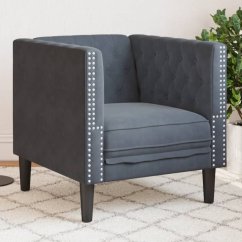 vidaXL Fotel Chesterfield, tmavoSivý, tapicerowany aksamitem