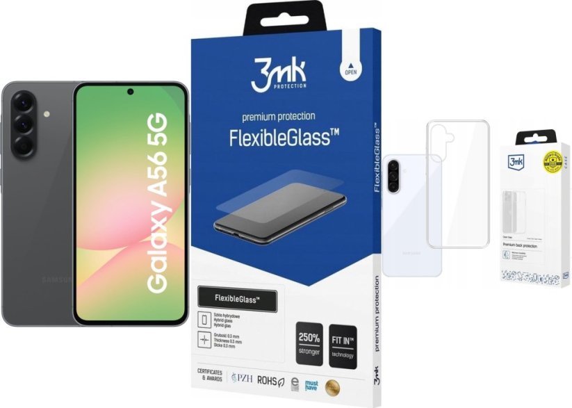 Samsung Galaxy A56 5G 8/256GB Grafitowy  (SM-A566BZKCEUE) + FlexibleGlass + Etui Clear Case