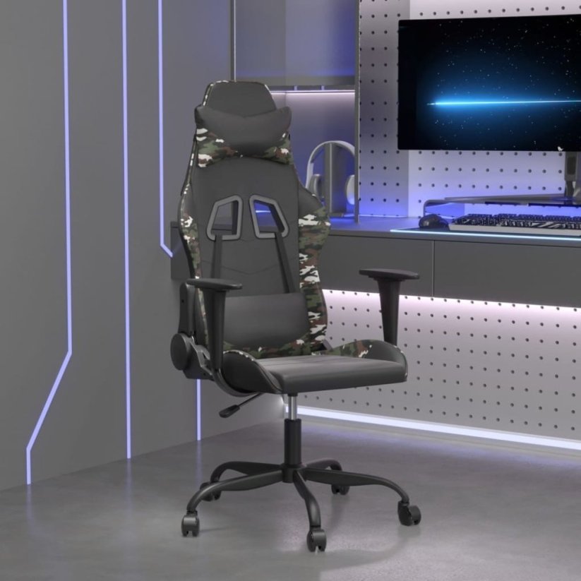 vidaXL vidaXL Masujący fotel gamingowy, Čierny i maskáčový, sztuczna skóra
