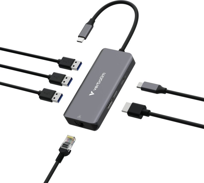 Verbatim Hub USB Verbatim Multi Port Essentials USB-C PD, 3xUSB-A 3.0, HDMI, RJ-45