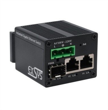 Exsys EX-62010PoE-SFP Micro 2+1-portowy przemysłowy Prepínač Gigabit SFP PoE+, niezarządzalny