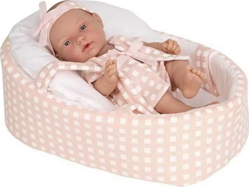 NoName Munecas Arias Arias lėlytė languotoje nešyklėje, oranžinėje, 26 cm