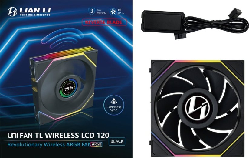 Lian Li Lian Li UNI FAN TL Wireless LCD Lüfter, ARGB, PWM - Reverse Blade, 120mm, schwarz