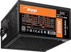 Akyga Zasilacz ATX 800W AK-C2-800 Semi-Modular P4+4 2x PCI-E 6+2 pin 6x SATA 3x Molex FAN 12cm