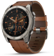 Garmin fenix 8 51mm AMOLED Sapphire Carbon Gray DLC Titanium Chestnut Leather band