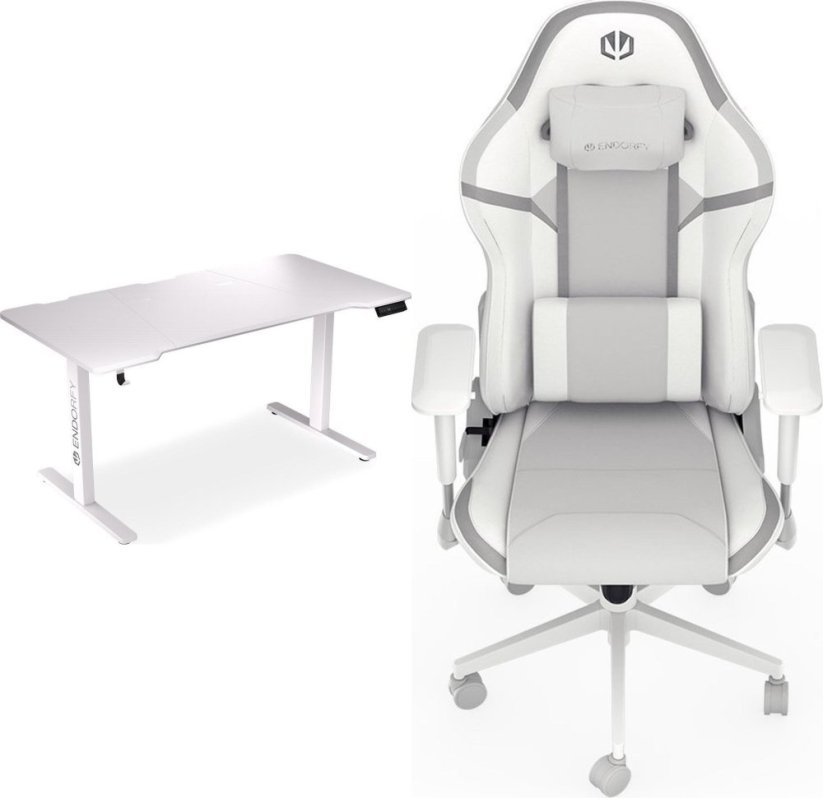 Endorfy Biurko Endorfy Atlas L Electric Białe 150 cmx78 cm + Fotel Scrim OWH biały