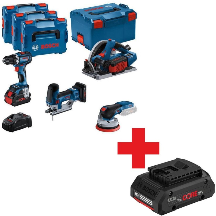 Bosch BOSCH.COMBO KIT 18V (GSR 18V-90C + GKT 18V-52GC + GST   18V-155 SC + GEX 18V-125) 1xPC4,0Ah 2xPC5,5Ah ...