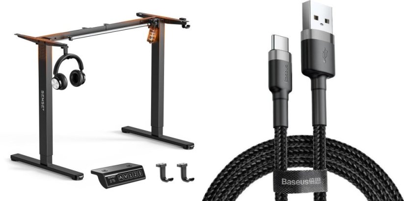 SENSE7 Rama biurka elektrycznego Nojo light czarna  + kabel usb