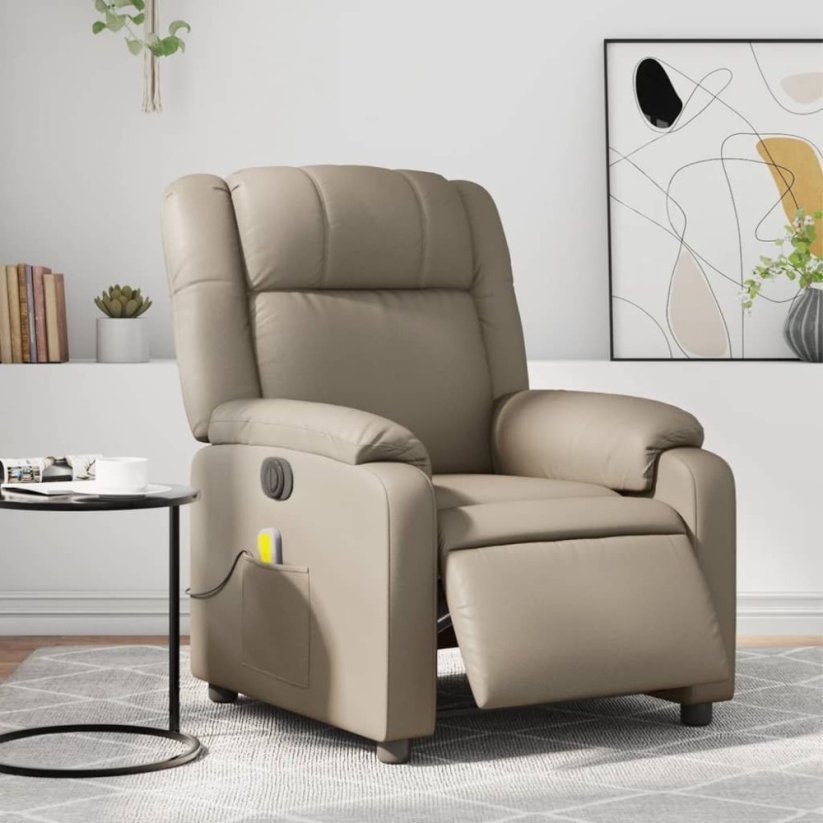vidaXL vidaXL Rozkładany fotel masujący, elektryczny, cappuccino, ekoskóra