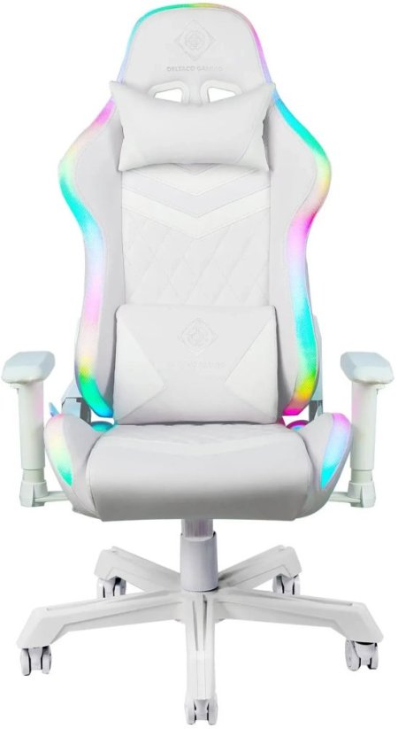 Deltaco Žaidimų kėdė DELTACO GAMING Baltas LINE, RGB, kaklo pagalvėlė, nugaros pagalvėlė, balta / GAM-080-W
