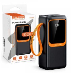 powerbanka Teltech TT-PB50 s batériou 5A 22,5W, kábel Type-C / Lightning, čierna 50000mAh