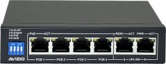 AVIZIO Niezarządzalny Prepínač (switch) 6xRJ45 - 4 porty RJ45 PoE+ 1Gb/s + 2 porty RJ45 Uplink 1Gb/s (budżet mocy 60W) AVIZIO