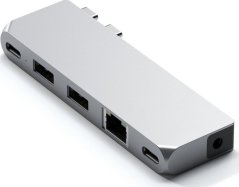 Satechi Adapter HUB Satechi Pro Hub mini z podwójnym USB-C do Apple MacBook (2xUSB-C, 2x USB-A, Ethernet, jack port) (silver)