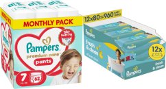 Pampers Pieluchomajtki Premium Care 7, 15+ kg, 62 szt. +960szt. chusteczek Freshclean