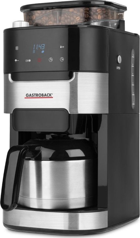 Gastroback Gastroback Grind & Brew Pro Thermo, Drip coffee maker, 1 L, Coffee beans, Ground coffee, Built-in grinder, 850 W, Black, Stainless steel