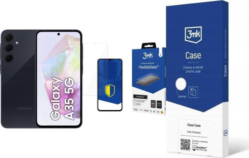 Samsung Galaxy A35 5G 8/256GB Czarny  (8806095457840) + FlexibleGlass + Etui Clear Case