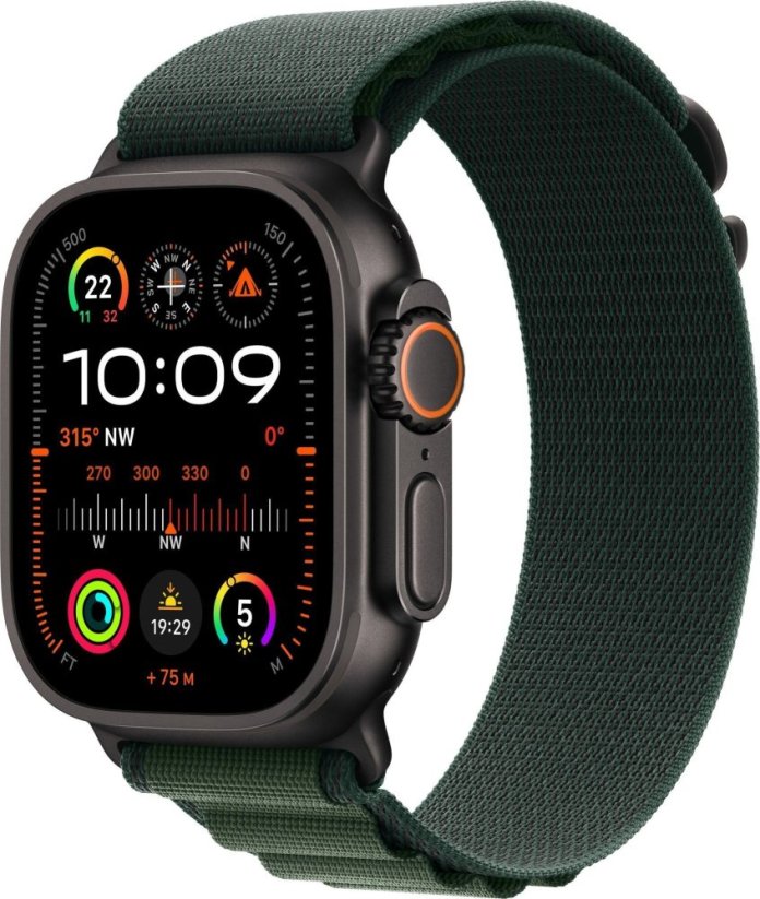 Apple Watch Ultra 2 GPS + Cellular 49mm Black Titanium Case Alpine Loop Medium Zelený  (MX4R3KS/A)