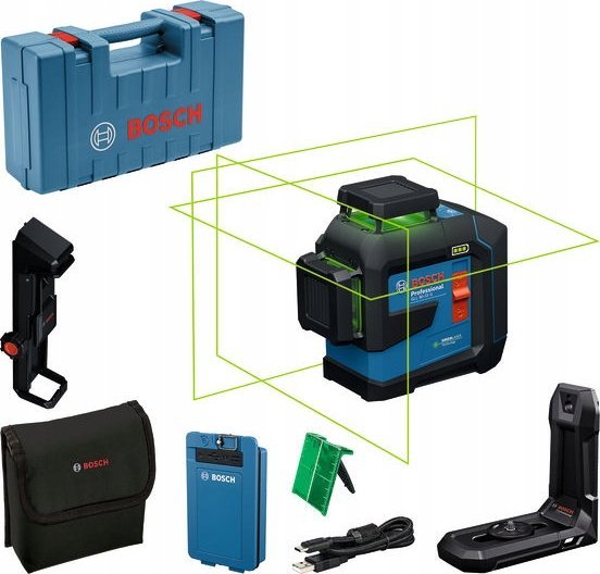 Bosch BOSCH.PLANE LASER GLL 80-33 G GREEN USB-C 1x BA 3.7 V 3.0 Ah XL + HANDLE LB 10 + CLAMP DK 20 CASE