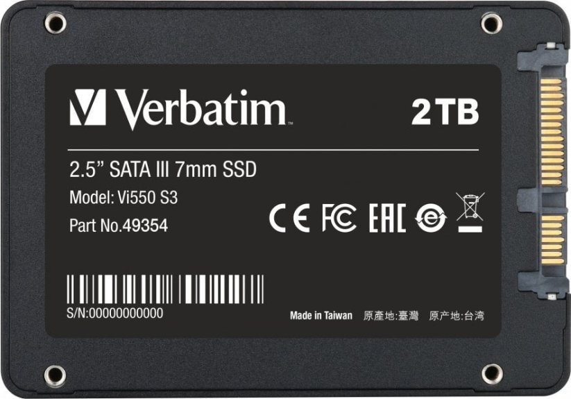 Verbatim SSD 2TB Verbatim Vi550 S3 Phison 2,5" (6.3cm) SATAIII intern