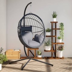 vidaXL Wiszące kreslo kokon ze stojakiem, sivé, rattan i stal