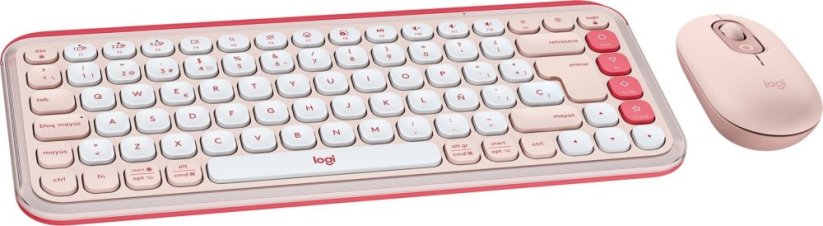 Logitech Logitech POP Icon Combo klawiatura Dołączona myszka univerzálny Bluetooth QWERTY Hiszpański Ružový, Biely