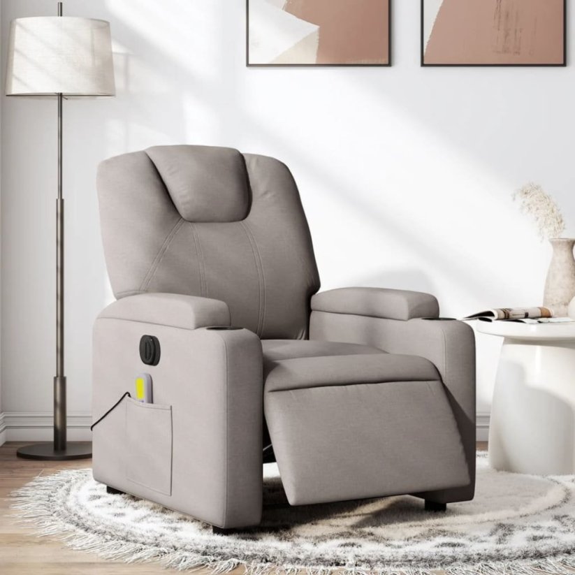 vidaXL vidaXL Rozkładany fotel masujący, elektryczny, farba taupe, tkanina