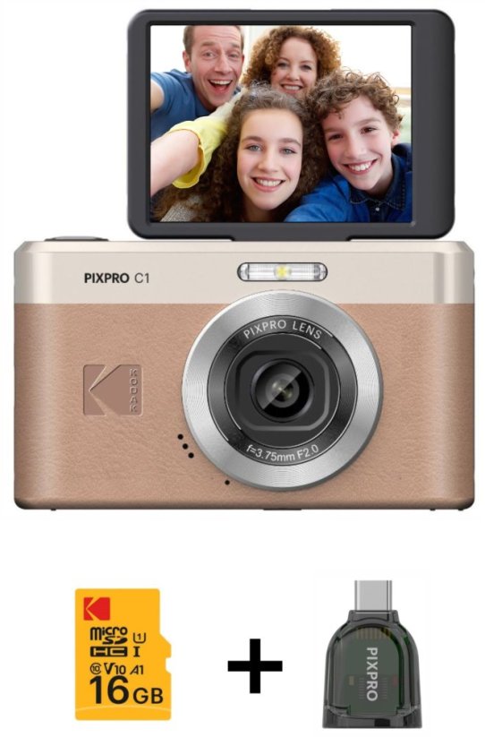 Kodak Kodak PIXPRO C1BN, 13 MP, 4160 x 3120 pixels, 1/3", CMOS, Full HD, Brown + 16GB mSD + czytnik USB