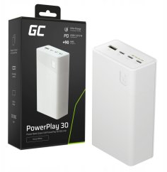 Green Cell Greencell PowerPlay 30 - Biely powerbank 30 000mAh, 22,5W, 4 porty