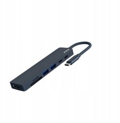 Jcpal Linx USB-C 7in1 - przejściówka USB-C (2 x USB-A 3.0 / USB-C 3.1 / HDMI 60Hz / czytnik kart micro/SD / PD 100W) indygo (JCP6365)
