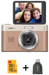 Kodak Kodak PIXPRO C1BN, 13 MP, 4160 x 3120 pixels, 1/3", CMOS, Full HD, Brown + 16GB mSD + czytnik USB