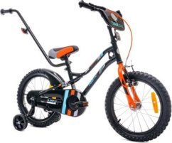 Sun Baby Detský balančný bicykel Pre chłopca 16 cali Tiger Bike z pchaczem čierno - pomarańczow - tyrkysový