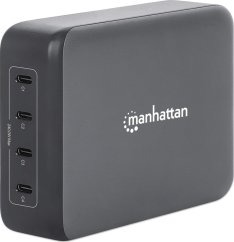 Manhattan MANHATTAN 4-Port GaN USB Power Delivery-Ladestation PD 3.1 Vier USB-C PD-Ports mit bis zu 140W pro Port 240 W Gesamtleistung schwarz