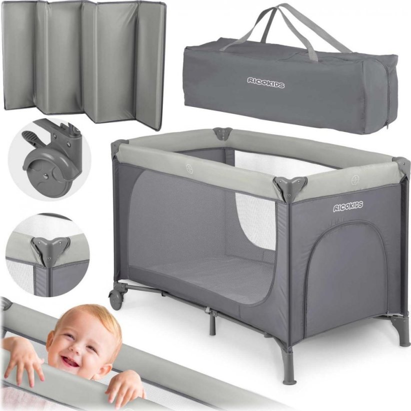 Ricokids Postieľka Turistické 125 x 65 x 78 cm RK-240 jasno sivé