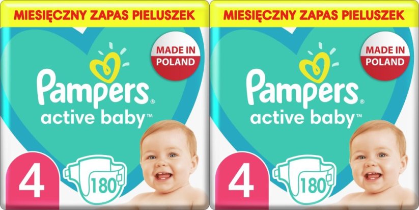 Pampers Pieluchy Active Baby 4, 9-14 kg, 180 szt. x2