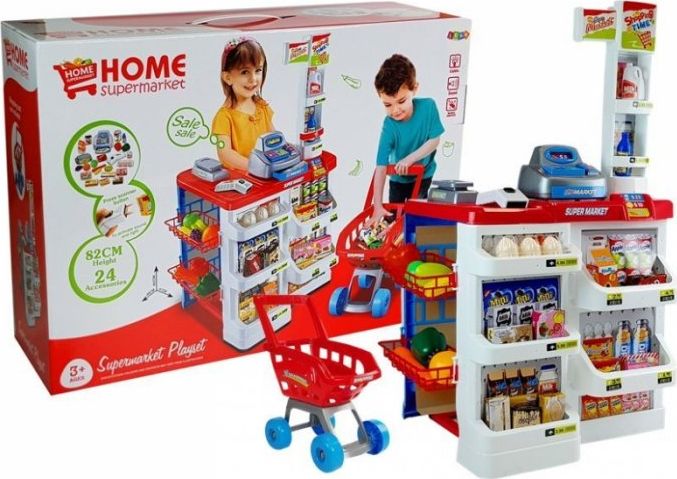 Lean Sport Zabawkowy Market z Wózkiem Kasa Fiskalna Skaner Artykuły Spożywcze Zakupy