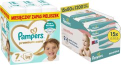 Pampers Pampersy Premium Care 7, 15+ kg, 99 szt. +1200szt. chusteczek Sensitive