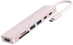 Jcpal Linx USB-C 7in1 - przejściówka USB-C (2 x USB-A 3.0 / USB-C 3.1 / HDMI 60Hz / czytnik kart micro/SD / PD 100W) Ružová (JCP6363)