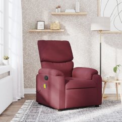 vidaXL Rozkładany fotel masujący, winna czerwień, obity tkaniną Lumarko!