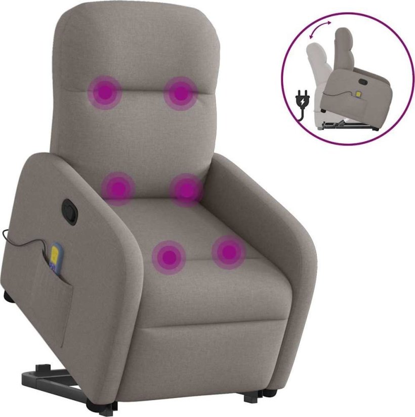 vidaXL vidaXL Podnoszony fotel masujący, rozkładany, farba taupe, tkanina