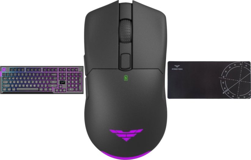 PREYON Klawiatura PREYON SILENT CLAW Yellow + Mysz PREYON Owl Wireless + Podkładka PREYON Falcon Speed XL