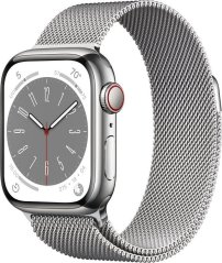 Apple Apple Watch Series 8 MNJ83UL/A	 41mm, Smart watches, GPS (satellite), Retina LTPO OLED, Touchscreen, Heart rate monitor, Waterproof, Bluetooth, Wi-Fi, eSIM, Silver, Silver