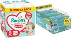 Pampers Pieluchomajtki Premium Care 3 6-11 kg, 114 szt. +960szt. chusteczek Freshclean